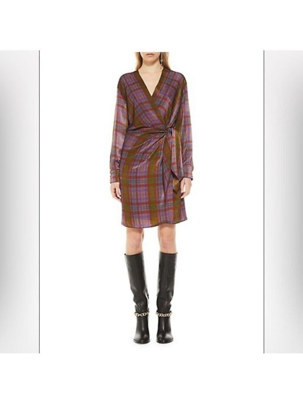 NWT Marella Rank Satin Plaid Wrap Dress size 2